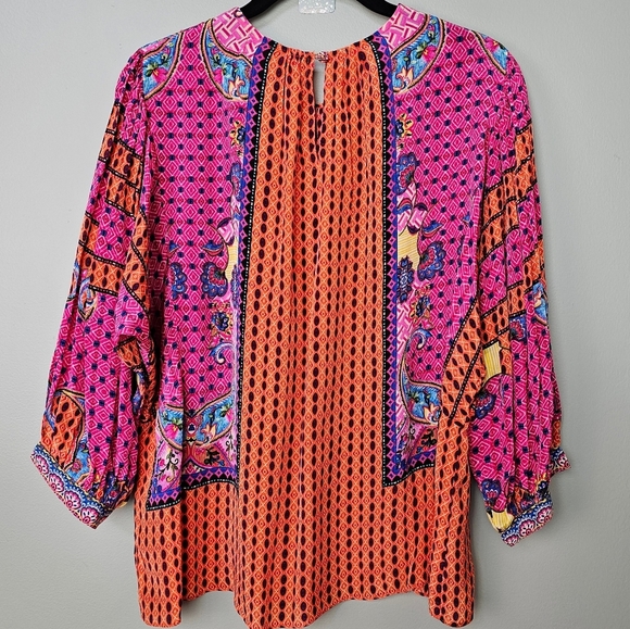 Bhanuni by Jyoti x Anthropologie Emilia Beaded Peasant Blouse, Pink & Orange, S - Picture 8 of 14